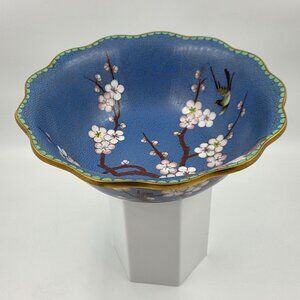 Jingfa Cloisonné Enamel Prunus and Bird Cherry Blossom Bon Bon Bowl